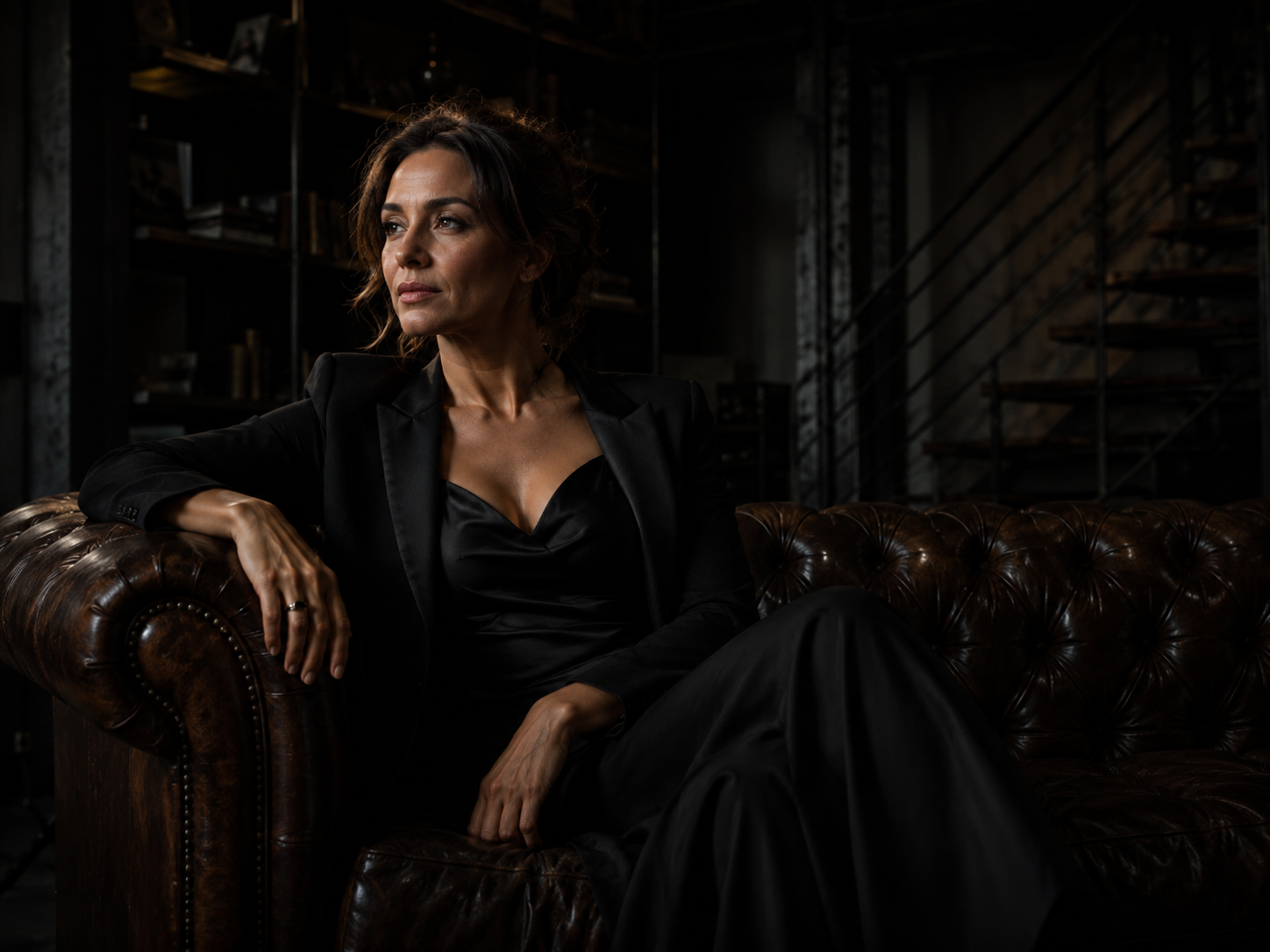 Low-Key Portrait mit Blazer und dunklem Hintergrund