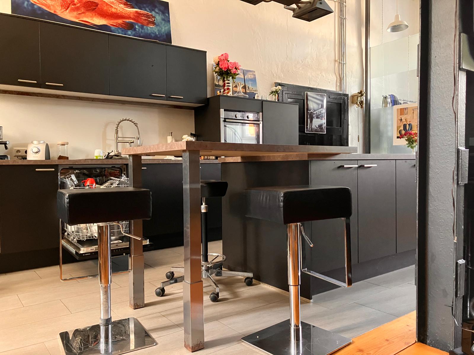 Black Steel Loft Kitchen Low Angle