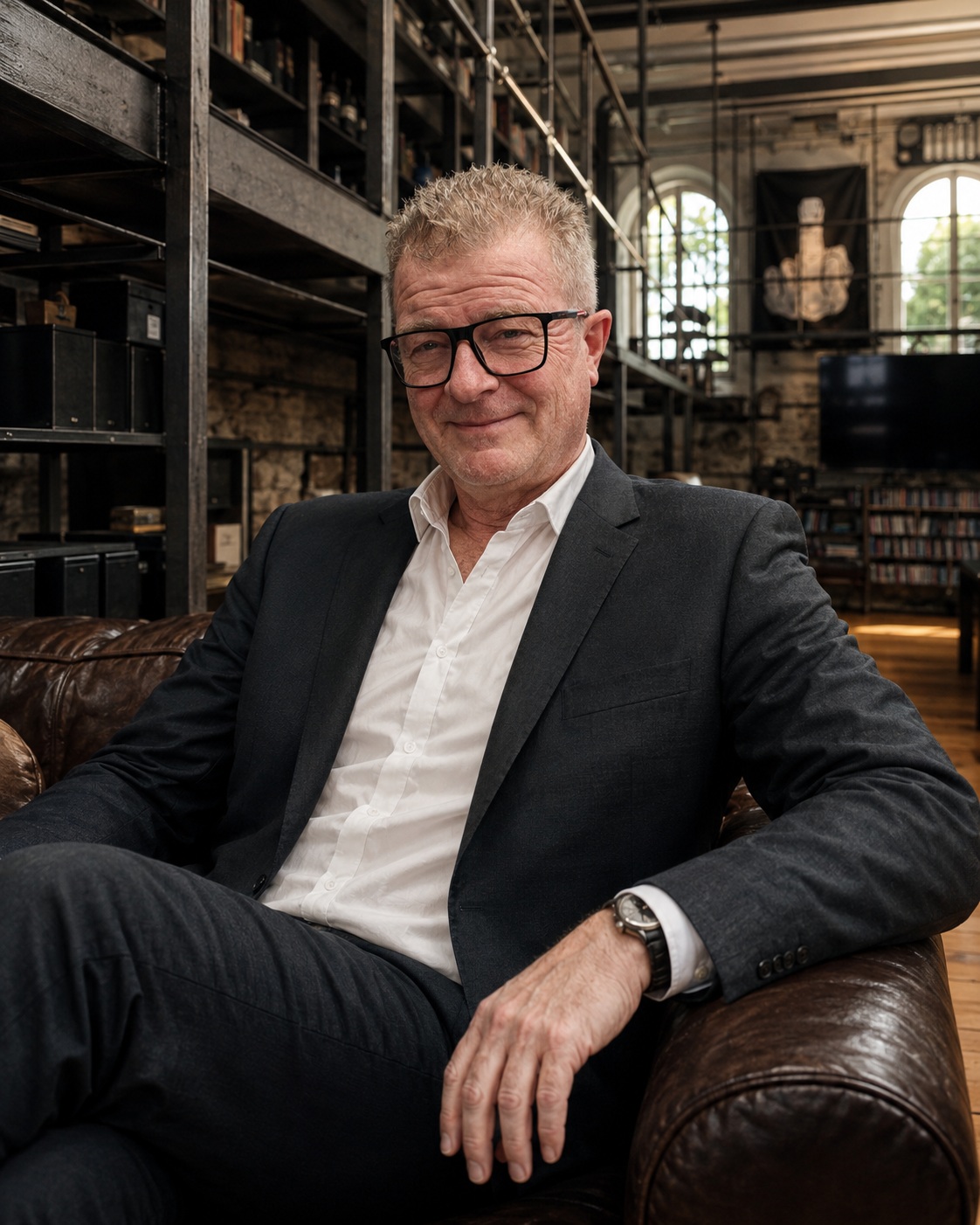 Mann im Sessel im Loft