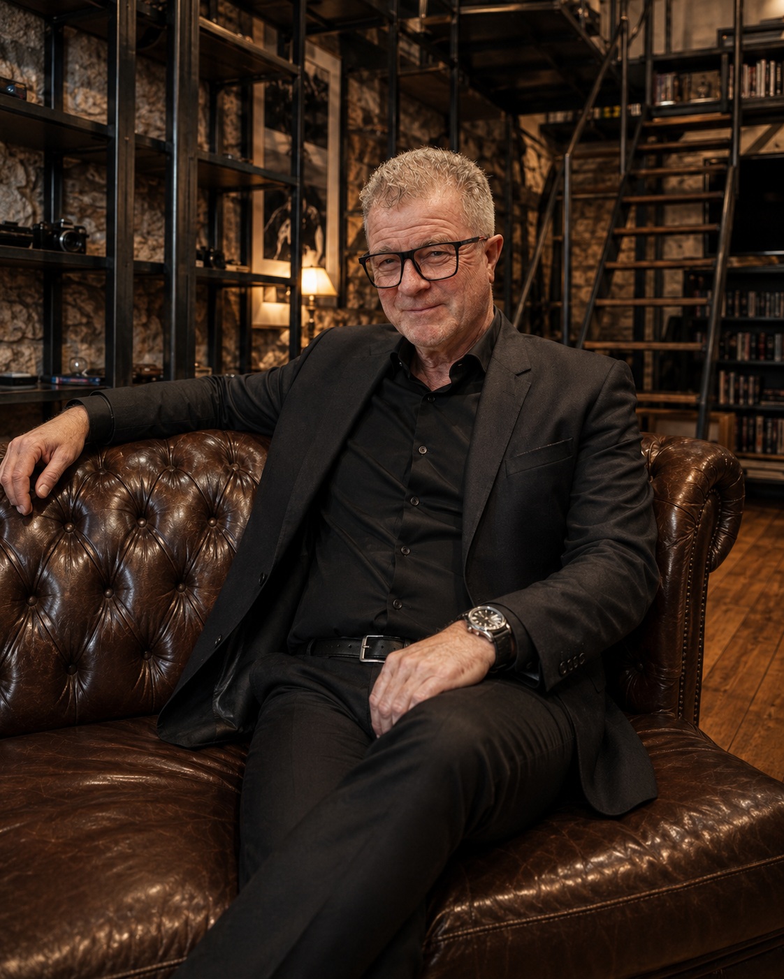 Businessmann auf Chesterfield-Sofa